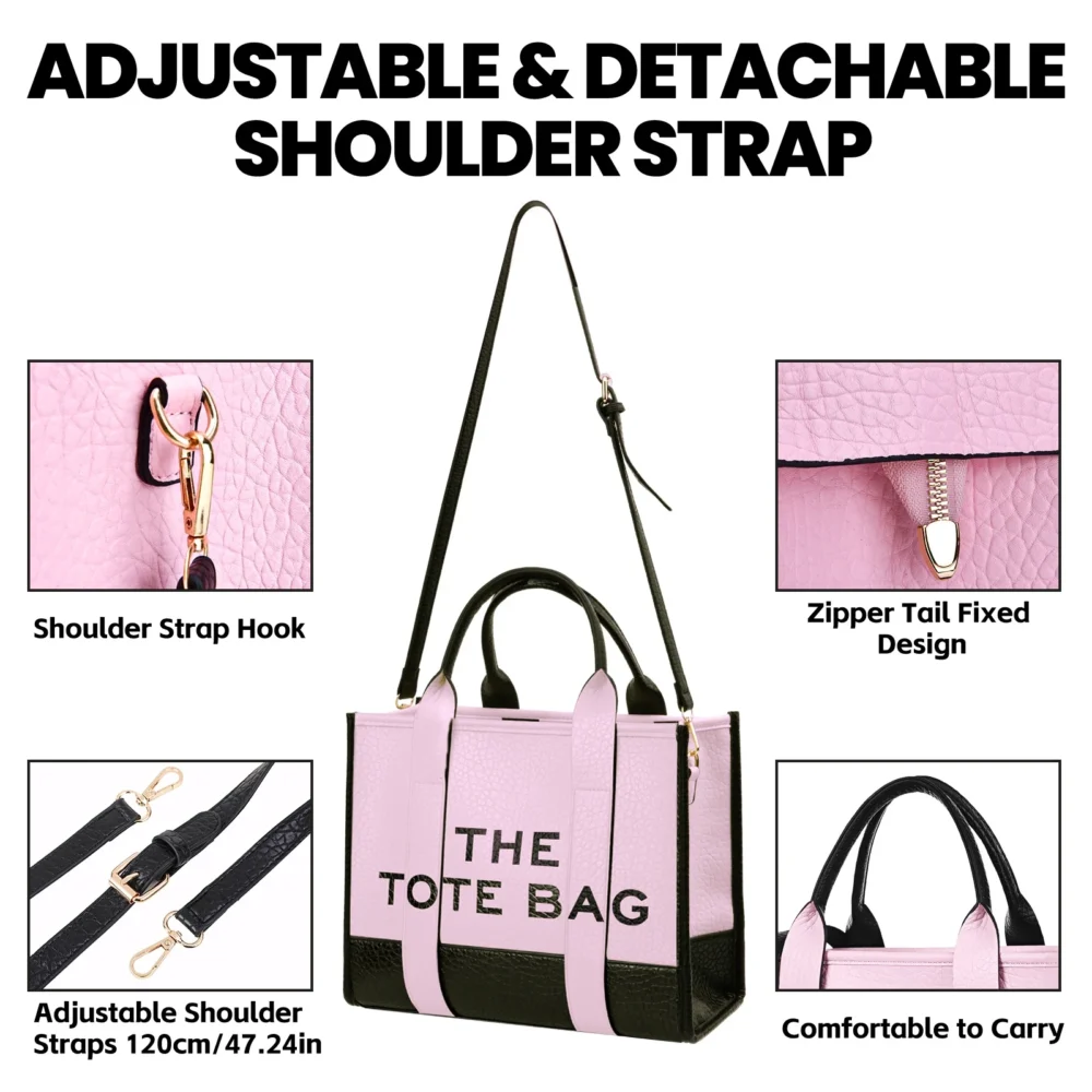 The Tote Bag,Leather Pink Leisure Bags with Zipper - Image 2